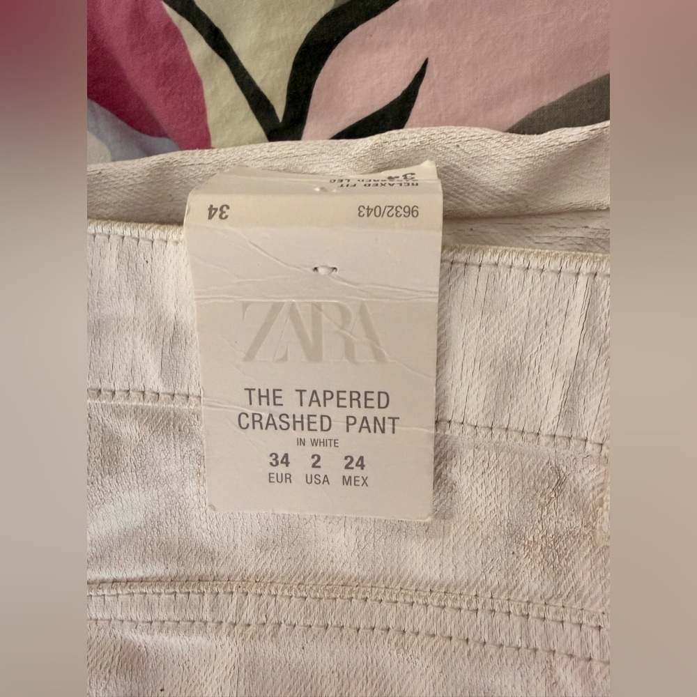 ZARA White Waxed Cracked Jeans Relaxed Fit Size 2 NEW! - Picture 11 of 15
